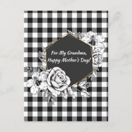 白黒エレガントバラおばあちゃん母の日 シーズンポストカード