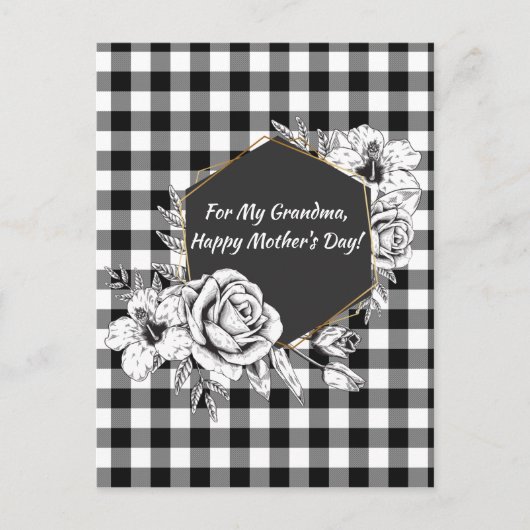 白黒エレガントバラおばあちゃん母の日 シーズンポストカード (正面)