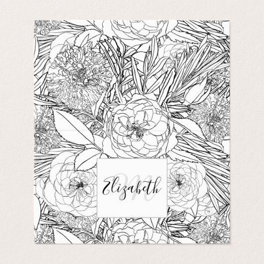 白黒エレガントバラとマリゴールドフラワー 名刺 (外部フラット)