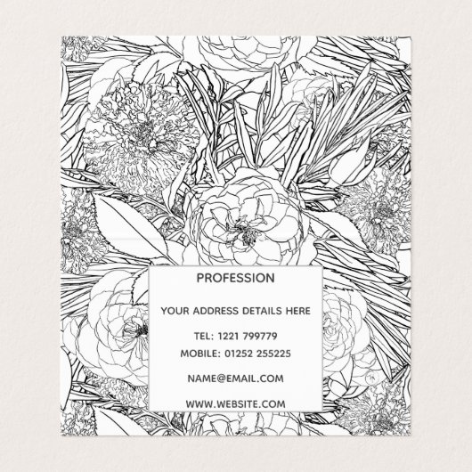 白黒エレガントバラとマリゴールドフラワー 名刺 (内部フラット)