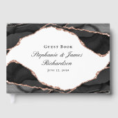 白黒エレガントバラゴールドフォイルアゲート結婚ズ ゲストブック (正面)