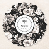 白黒エレガントバラ結婚の蝋燭 ペーパーコースター (正面)