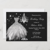 白黒エレガントバースデーパーティーシルバーヒール 招待状 (正面)