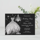 白黒エレガントバースデーパーティーシルバーヒール 招待状 (スタンド正面)