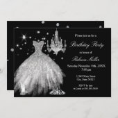 白黒エレガントバースデーパーティーシルバーヒール 招待状 (正面/裏面)