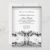 白黒エレガントパールジュエルボウレース誕生日 招待状 (正面)