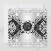 白黒エレガントパール誕生日パーティー 招待状 (裏面)