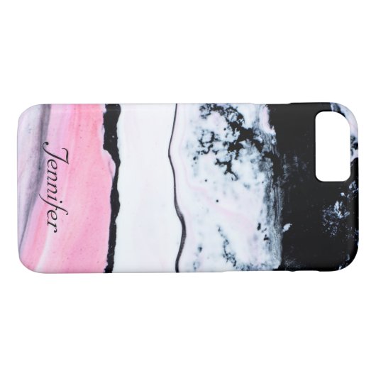 白黒エレガントピンク大理石名を追加 Case-Mate iPhoneケース (裏面(横))