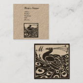 白黒エレガントピーコックモノグラムクラフト紙 スクエア名刺 (正面/裏面)