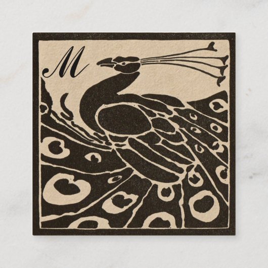 白黒エレガントピーコックモノグラムクラフト紙 スクエア名刺 (裏面)