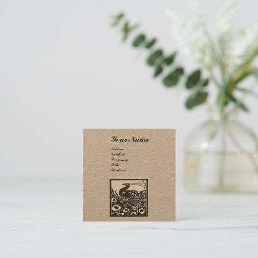 白黒エレガントピーコックモノグラムクラフト紙 スクエア名刺 (スタンド正面)