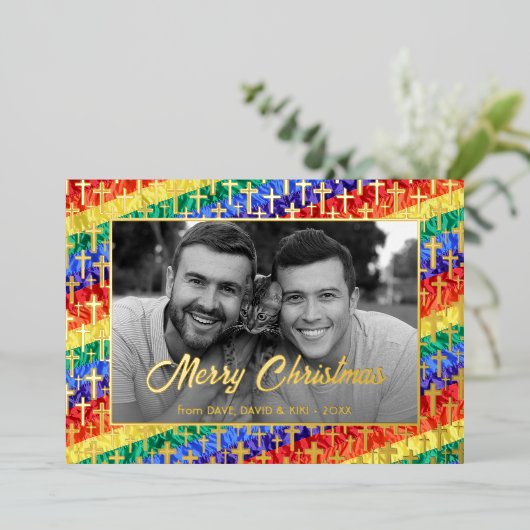 白黒エレガントフォトゲイプライド金ゴールドクロス 箔シーズンカード (立ち正面)