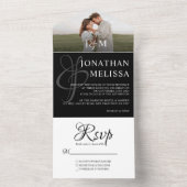 白黒エレガントフォトモノグラム結婚ズ オールインワン招待状 (内側)