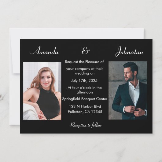 白黒エレガントフォト結婚式招待状 招待状 (正面)