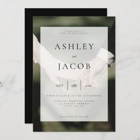 白黒エレガントフォト結婚式招待状 招待状 (正面/裏面)