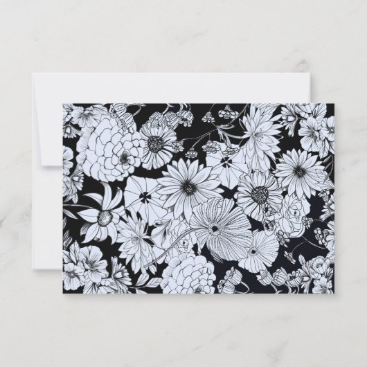 白黒エレガントフローラウェディングRSVP 招待状 (裏面)