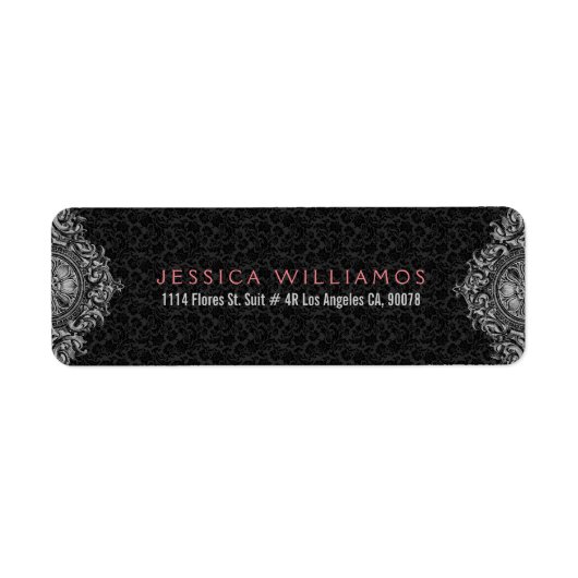 白黒エレガントフローラオーナメント ラベル (正面)