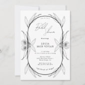 白黒エレガントフローラカプセルブライダルシャワー 招待状 (正面)