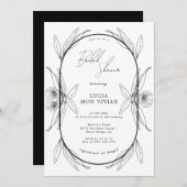 白黒エレガントフローラカプセルブライダルシャワー 招待状 (正面/裏面)