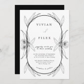 白黒エレガントフローラカプセル結婚ズ 招待状 (正面/裏面)