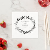 白黒エレガントフローラガーランド結婚ズ スタンダードカクテルナプキン (インサイチュ)