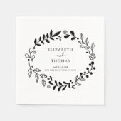 白黒エレガントフローラガーランド結婚ズ スタンダードカクテルナプキン (正面)