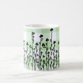 白黒エレガントフローラグリーンジンガム コーヒーマグカップ (中央)