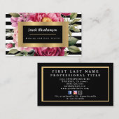 白黒エレガントフローラストライプの 名刺 (正面/裏面)