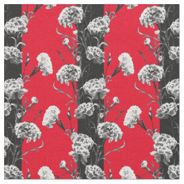 白黒エレガントフローラストライプカーネーション赤 ファブリック