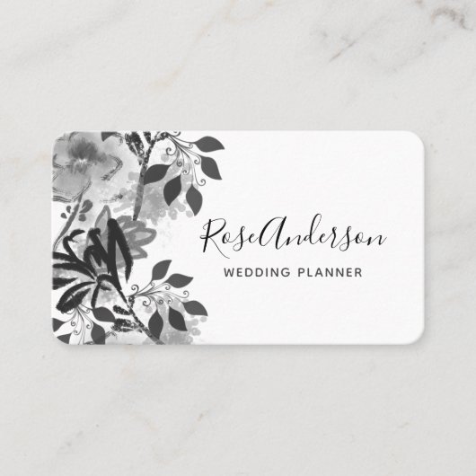 白黒エレガントフローラタイポグラフィ 名刺 (正面)