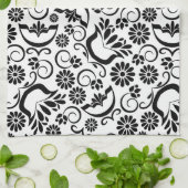 白黒エレガントフローラタオル キッチンタオル (折り畳み)