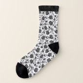 白黒エレガントフローラダマスクのパターン ソックス (左外側)