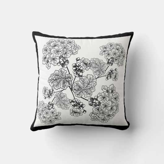 白黒エレガントフローラダマスクパターン クッション (裏面)