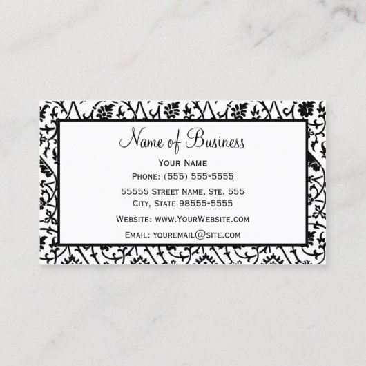 白黒エレガントフローラダマスクパターン 名刺 (裏面)