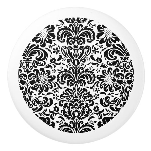白黒エレガントフローラダマスク セラミックノブ (正面)