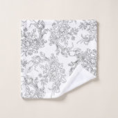 白黒エレガントフローラトイル バスタオルセット (ウォッシュタオル)