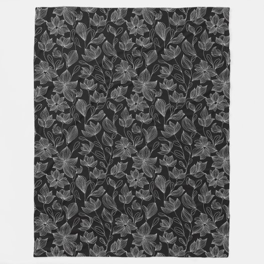 白黒エレガントフローラパーソナライズされた フリースブランケット (正面)