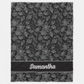 白黒エレガントフローラパーソナライズされた フリースブランケット (正面)