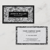白黒エレガントフローラペイズリー2 名刺 (正面/裏面)