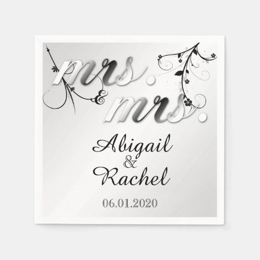 白黒エレガントフローラミセス結婚ズ・ナプキン スタンダードカクテルナプキン (正面)