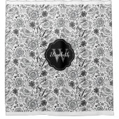 白黒エレガントフローラモノグラムシャワーカーテン シャワーカーテン (正面)