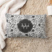 白黒エレガントフローラモノグラム枕 ランバークッション (ブランケット)