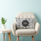 白黒エレガントフローラモノグラム枕 ランバークッション (椅子)