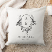 白黒エレガントフローラモノグラム結婚ズ クッション (ブランケット)