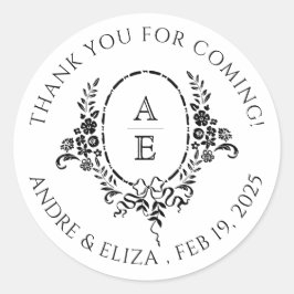 白黒エレガントフローラモノグラム結婚ズ ラウンドシール