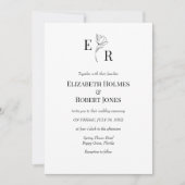 白黒エレガントフローラモノグラム結婚ズ 招待状 (正面)