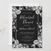 白黒エレガントフローラリハーサルディナー 招待状 (正面)