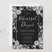 白黒エレガントフローラリハーサルディナー 招待状 (正面)