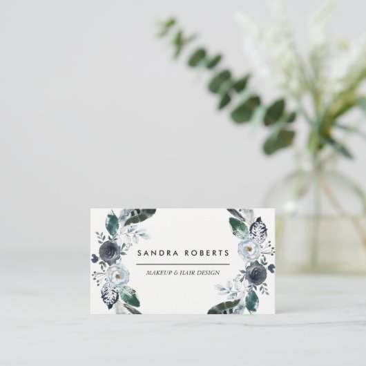 白黒エレガントフローラリースヘア美しい 名刺 (スタンド正面)