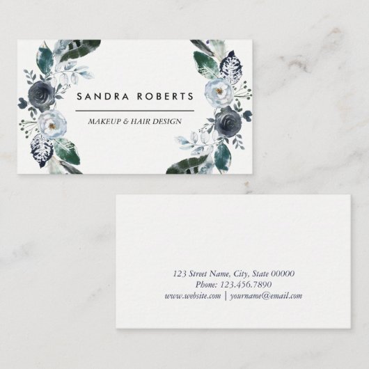 白黒エレガントフローラリースヘア美しい 名刺 (正面/裏面)